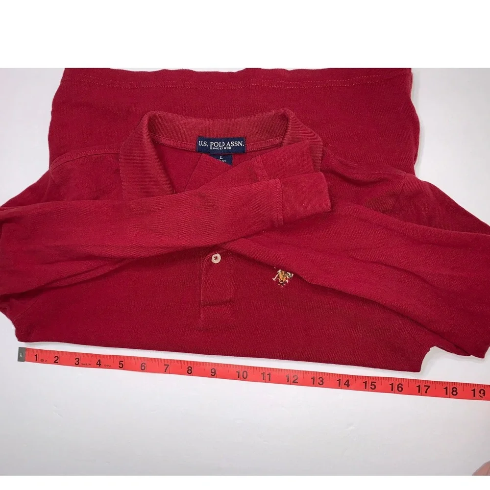 US Polo Assn Boys‎ Red Long Sleeve Polo Shirt Size L 10-12 Cotton Pique Logo